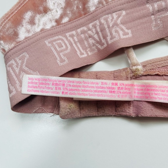 PINK Victoria’s Secret Unlined Pink Velvet Triangle Bralette Small Women’s - Picture 8 of 9